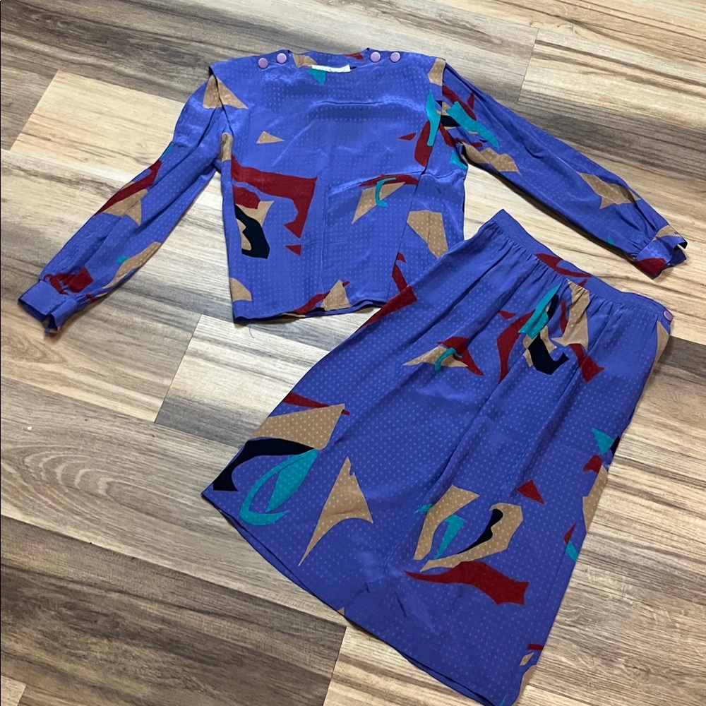 VTG 2pc Michelle Stuart 80s abstract Skirt & Top Set size 8